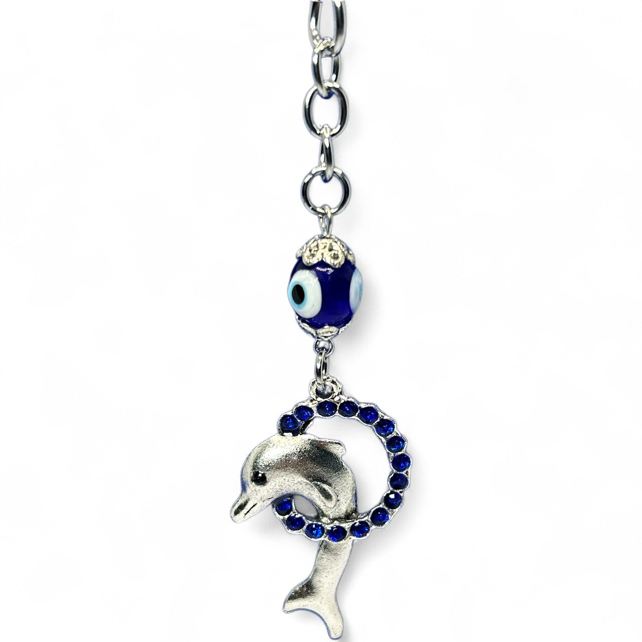 Silver Dolphin Evil Eye Keychain