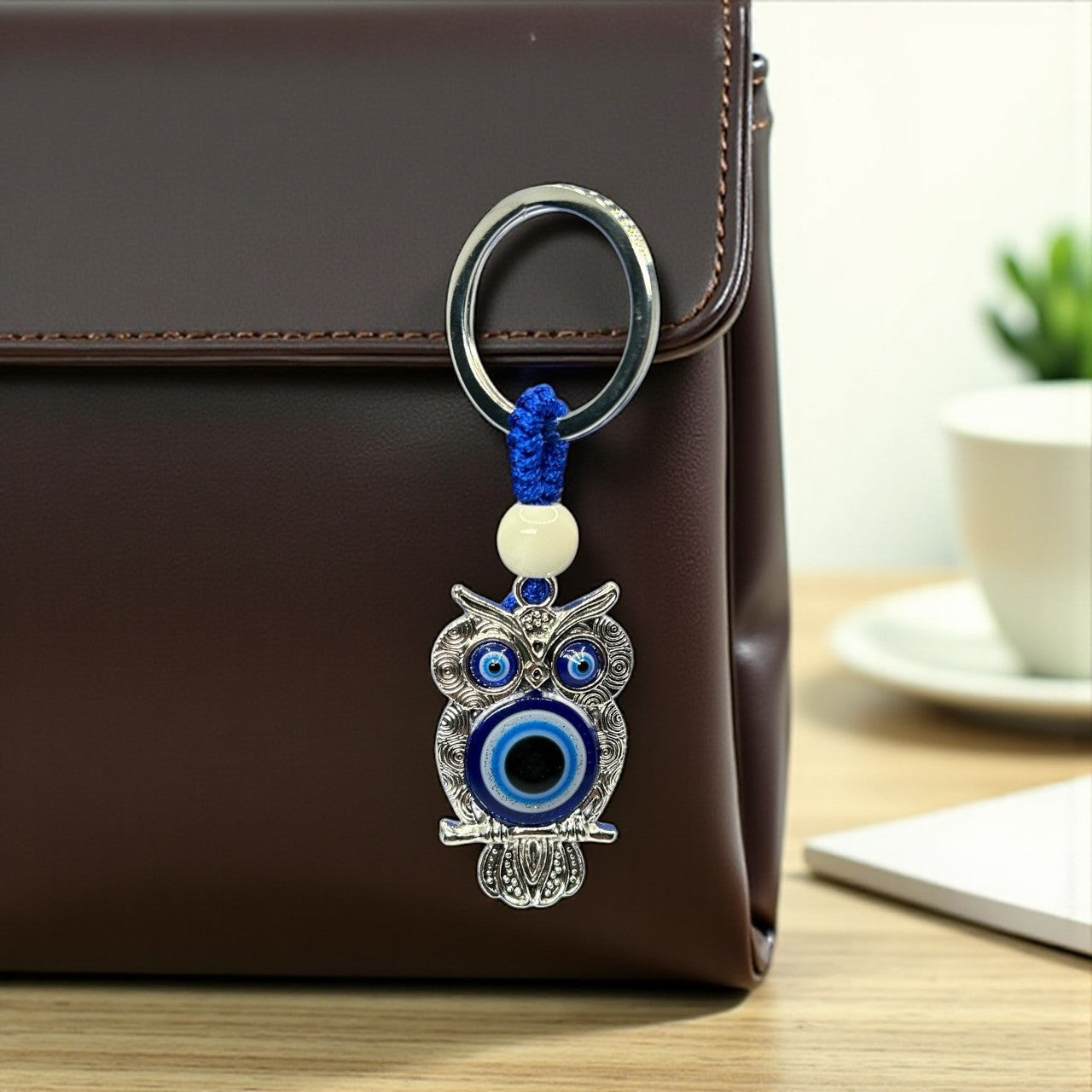 Silver Owl Evil Eye Keychain