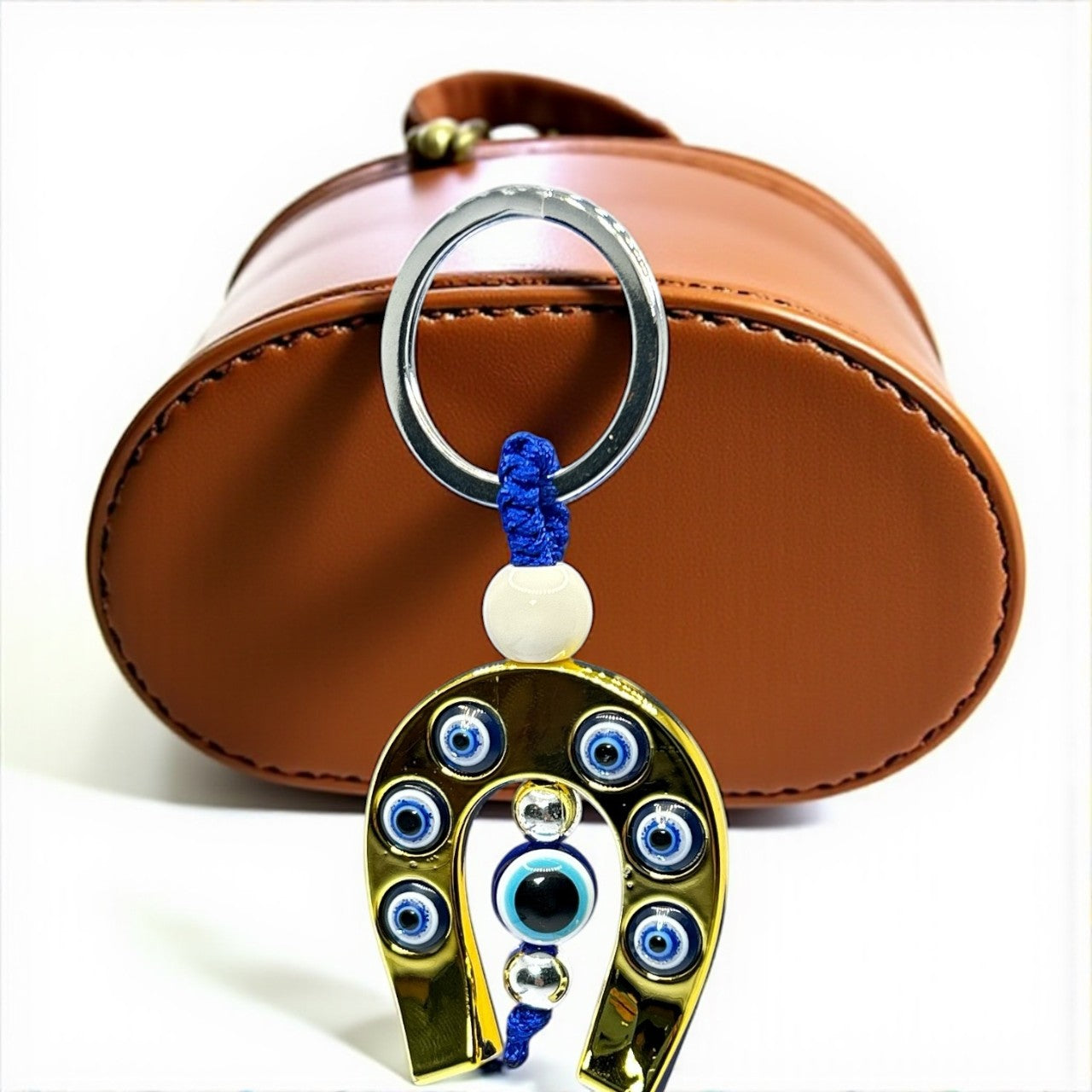 Golden Evil Eye Horseshoe Keyring Charm