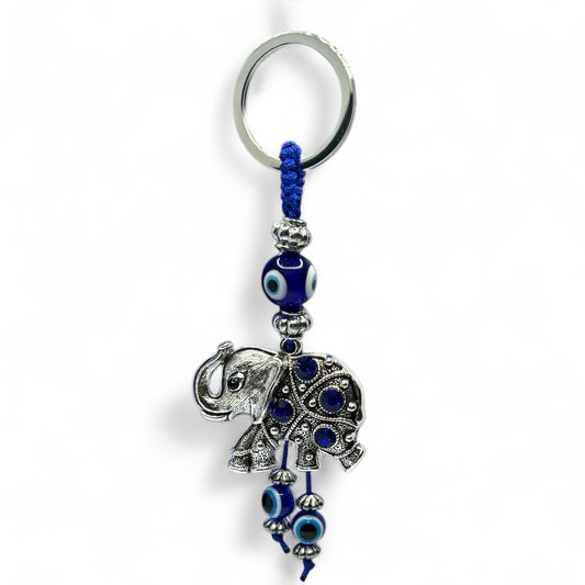 Silver Elephant Evil Eye Keychain