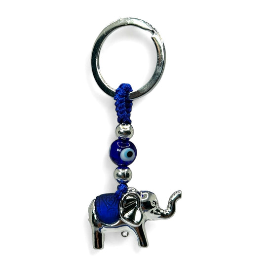 Blue Evil Eye Elephant Keychain