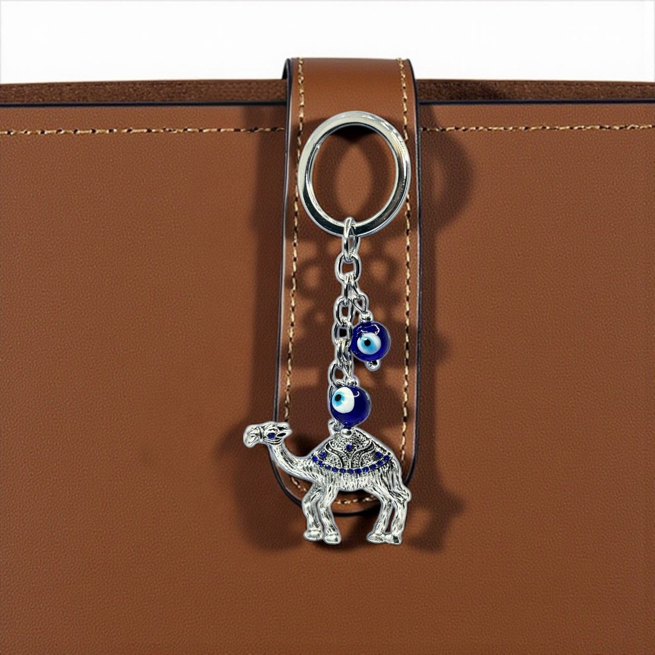 Silver Camel Evil Eye Keychain