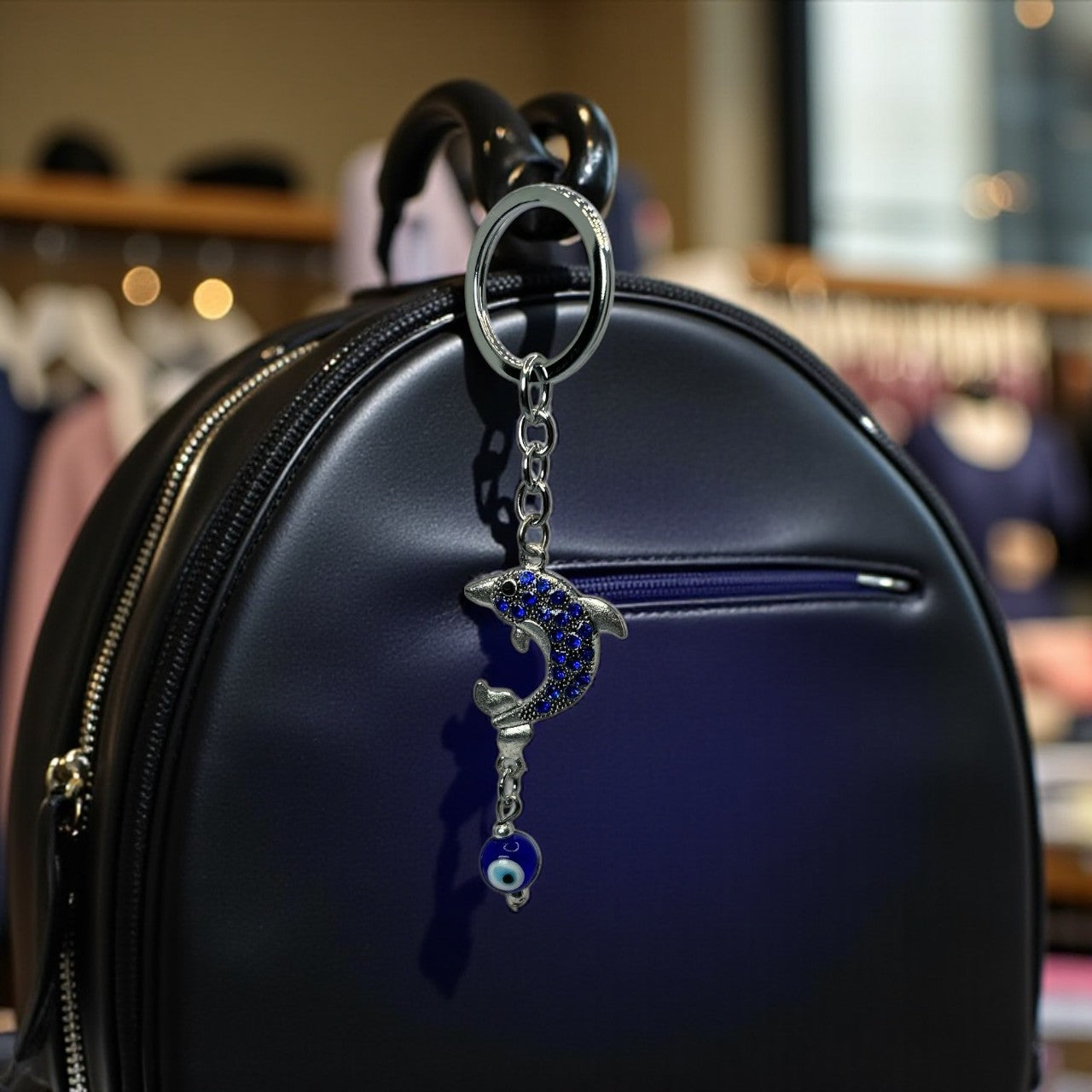 Blue Dolphin Evil Eye Keychain