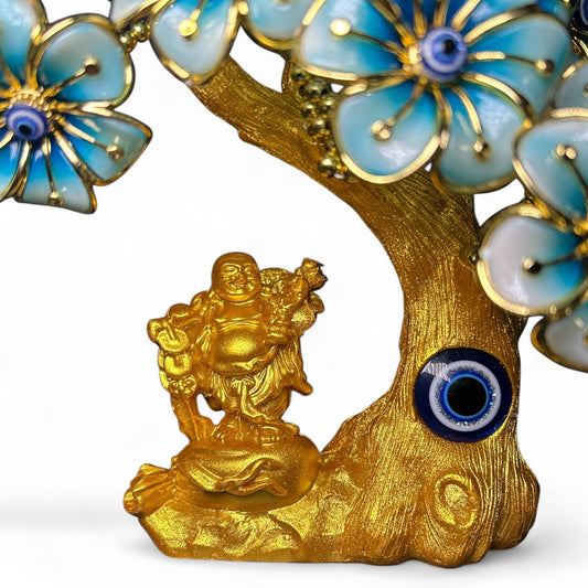Golden Laughing Buddha Evil Eye Tree