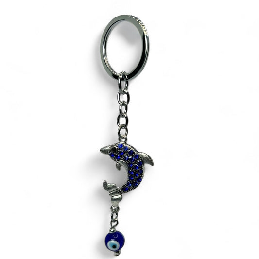 Blue Dolphin Evil Eye Keychain