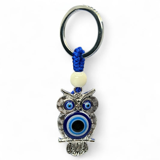 Silver Owl Evil Eye Keychain
