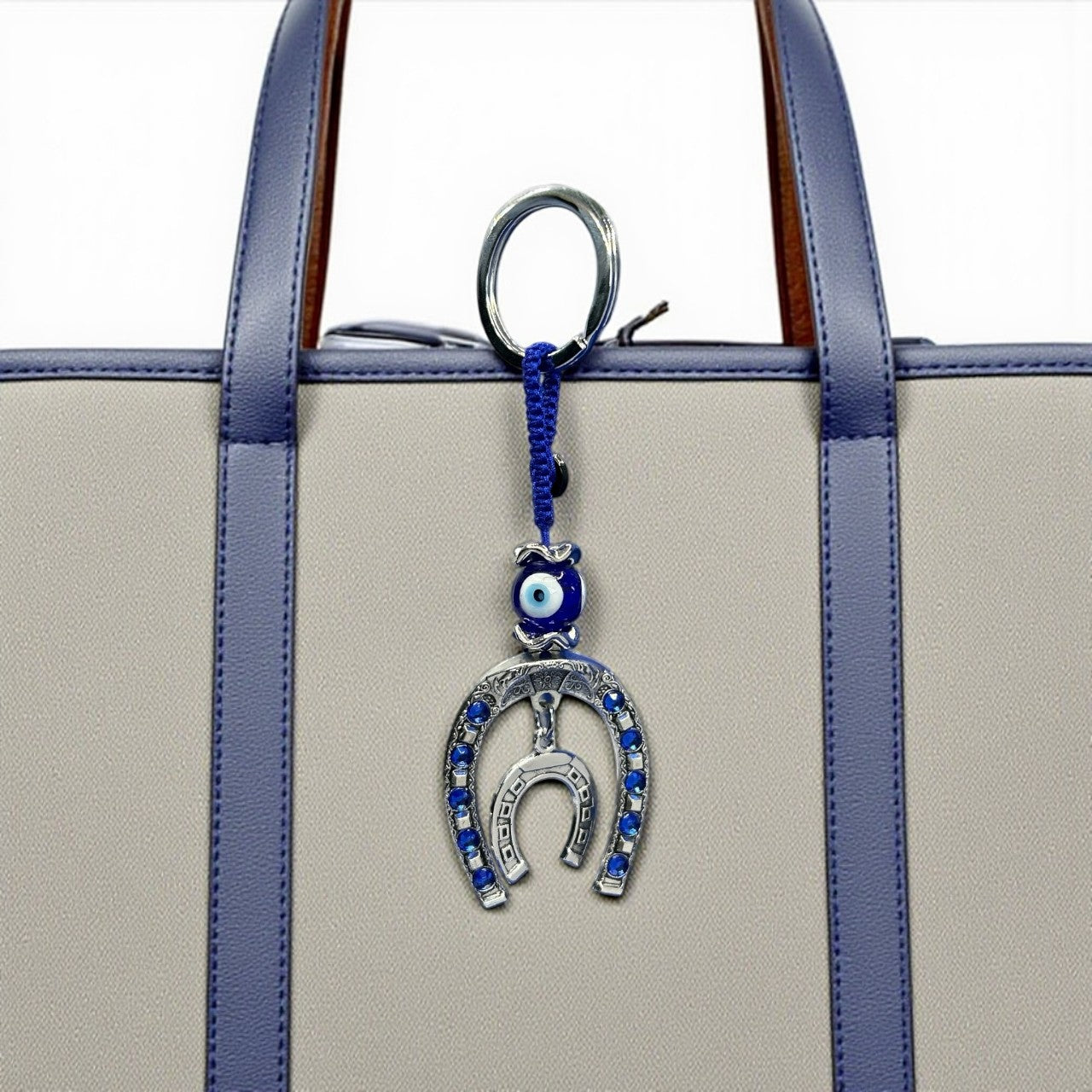 Blue Evil Eye Horseshoe Keychain