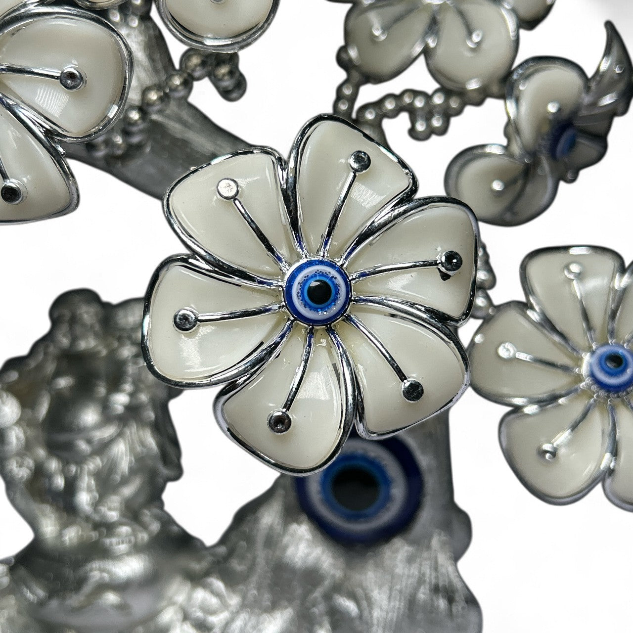 Silver Laughing Buddha Evil Eye Tree