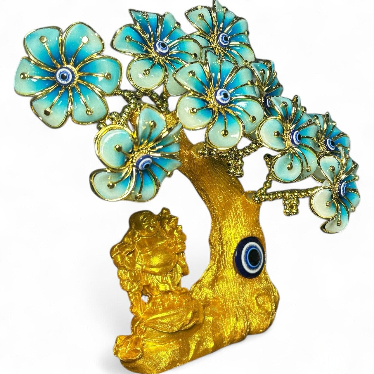 Golden Laughing Buddha Evil Eye Tree