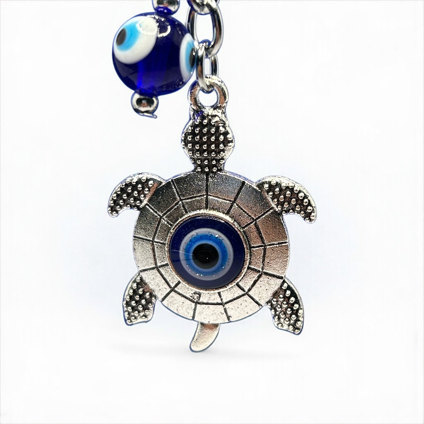 Silver Turtle Evil Eye Keychain