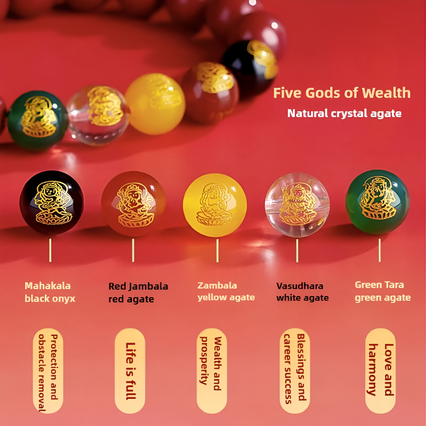 Feng Shui 5 Gods of Wealth Cinnabar Bracelet – Prosperity & Protection