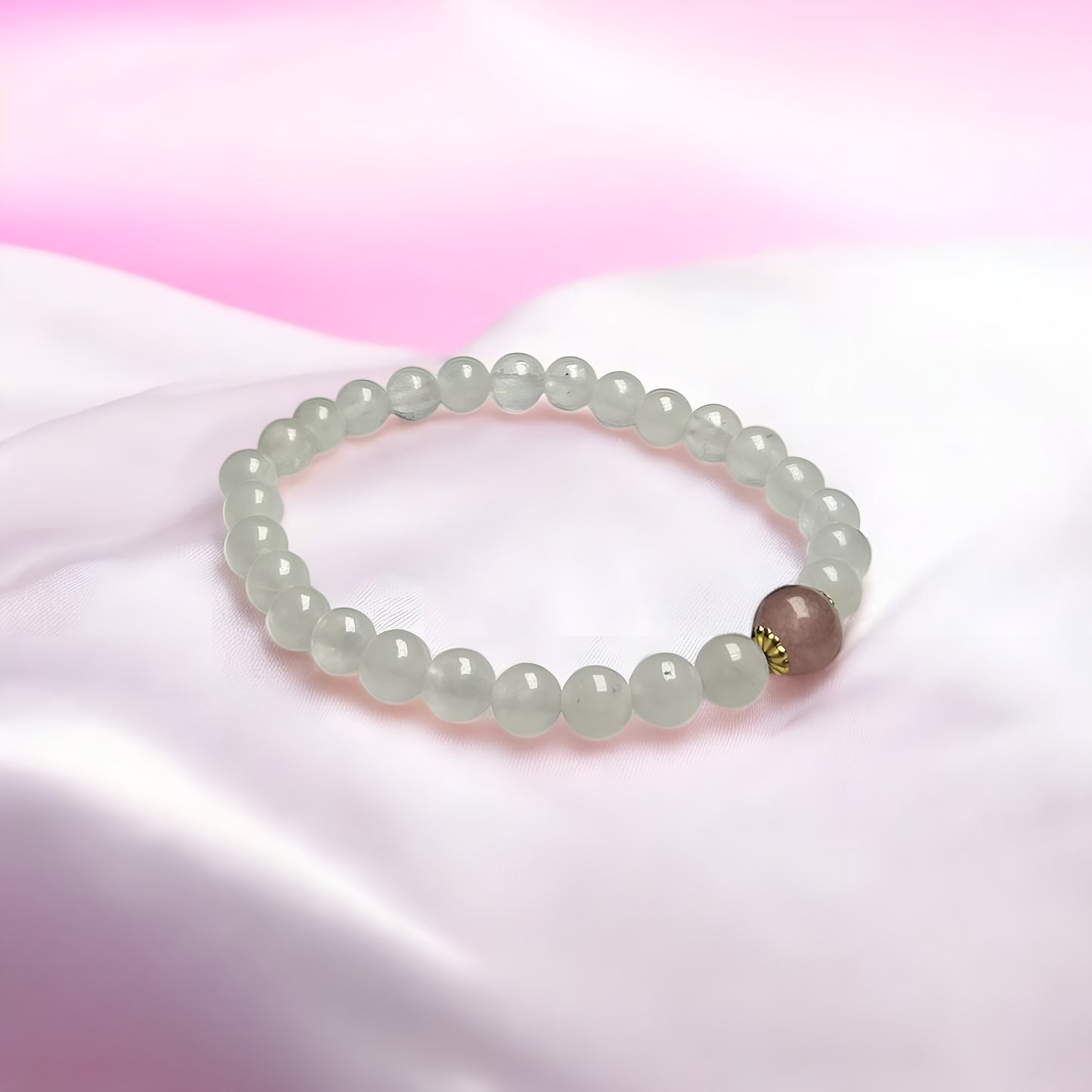Natural White Jade & Strawberry Quartz Bracelet