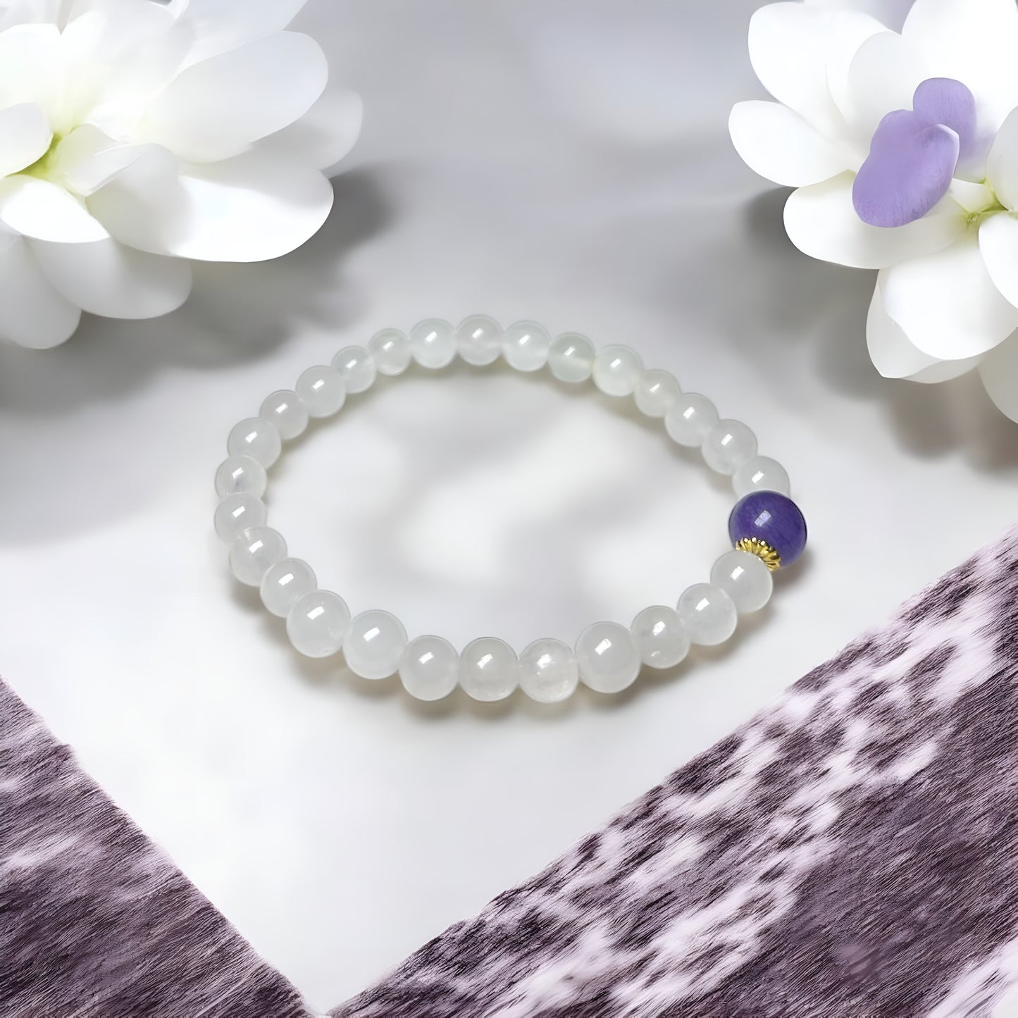 Natural White Jade & Amethyst Bracelet