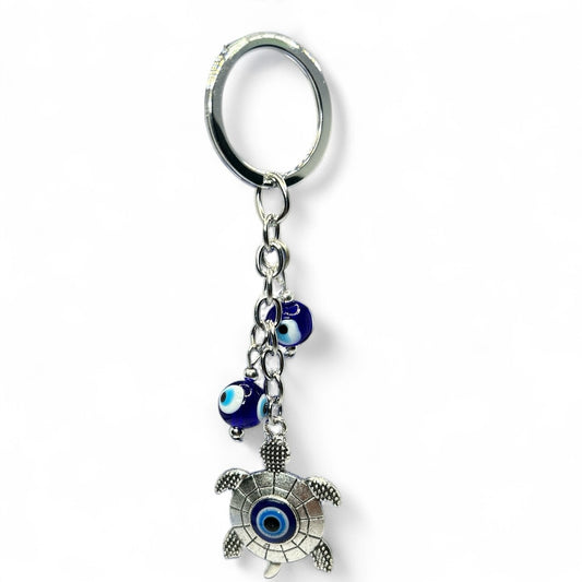 Silver Turtle Evil Eye Keychain