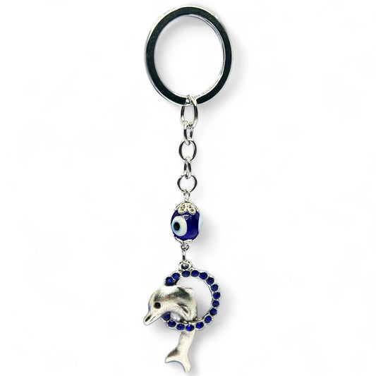 Silver Dolphin Evil Eye Keychain