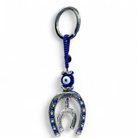 Blue Evil Eye Horseshoe Keychain