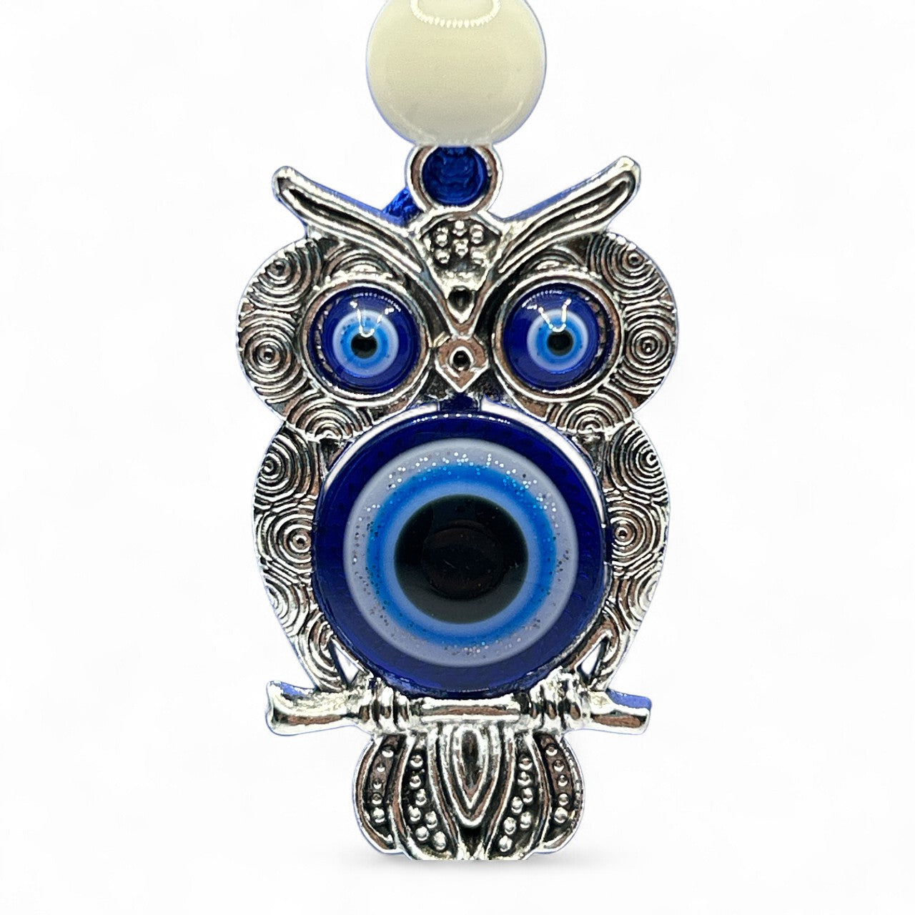 Silver Owl Evil Eye Keychain