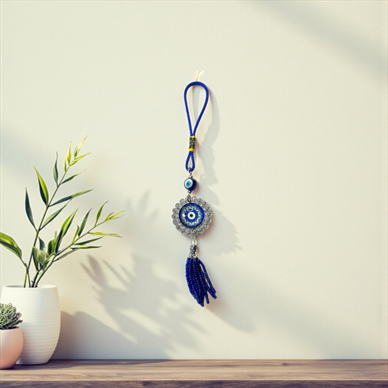 Mandala Evil Eye Wall Hanging with Blue Tassel