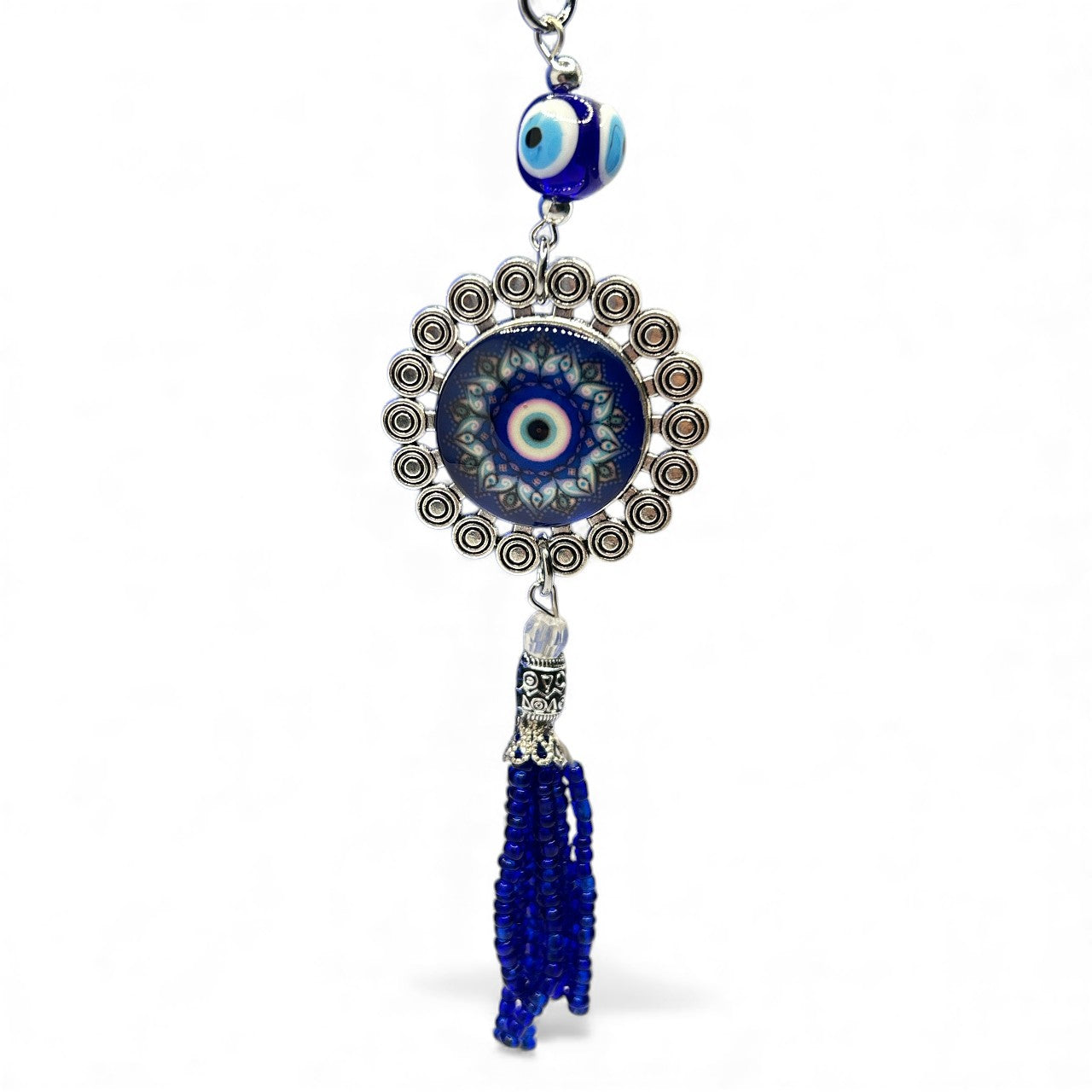 Mandala Evil Eye Wall Hanging with Blue Tassel