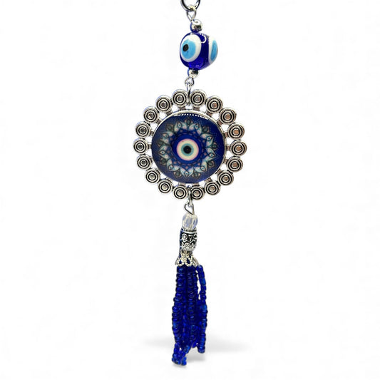 Mandala Evil Eye Wall Hanging with Blue Tassel