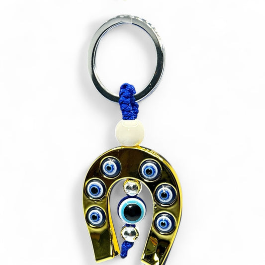Golden Evil Eye Horseshoe Keyring Charm