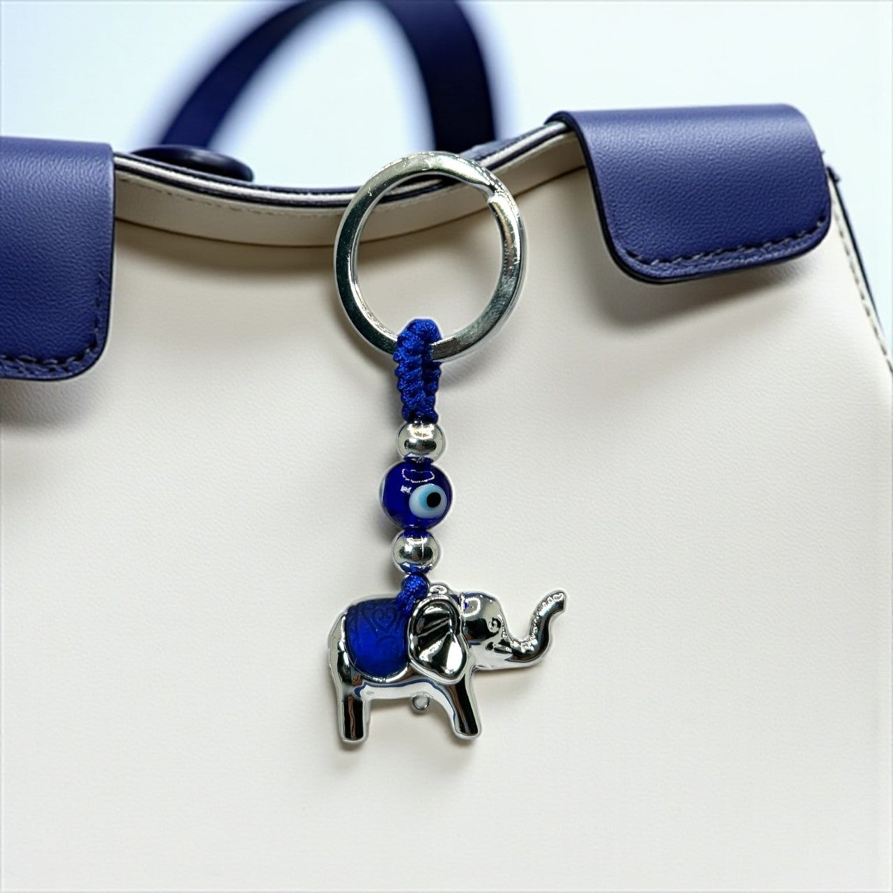 Blue Evil Eye Elephant Keychain