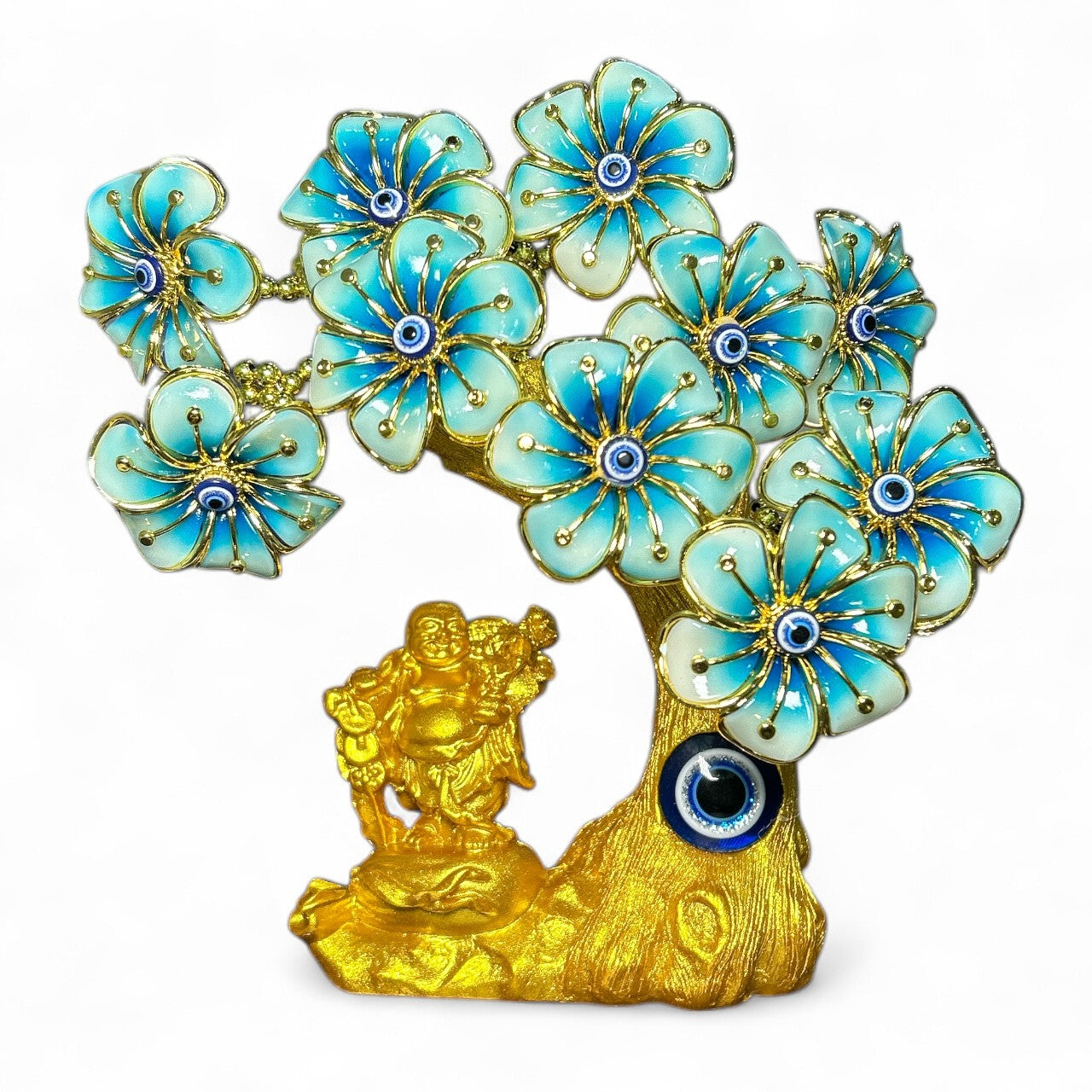 Golden Laughing Buddha Evil Eye Tree