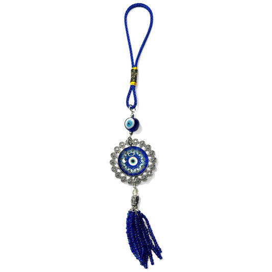 Mandala Evil Eye Wall Hanging with Blue Tassel