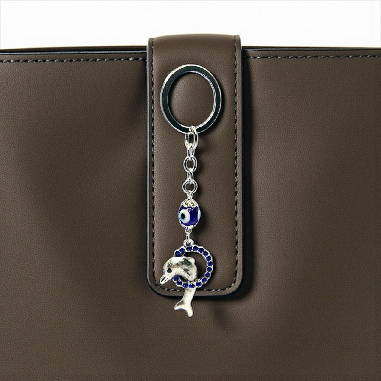 Silver Dolphin Evil Eye Keychain