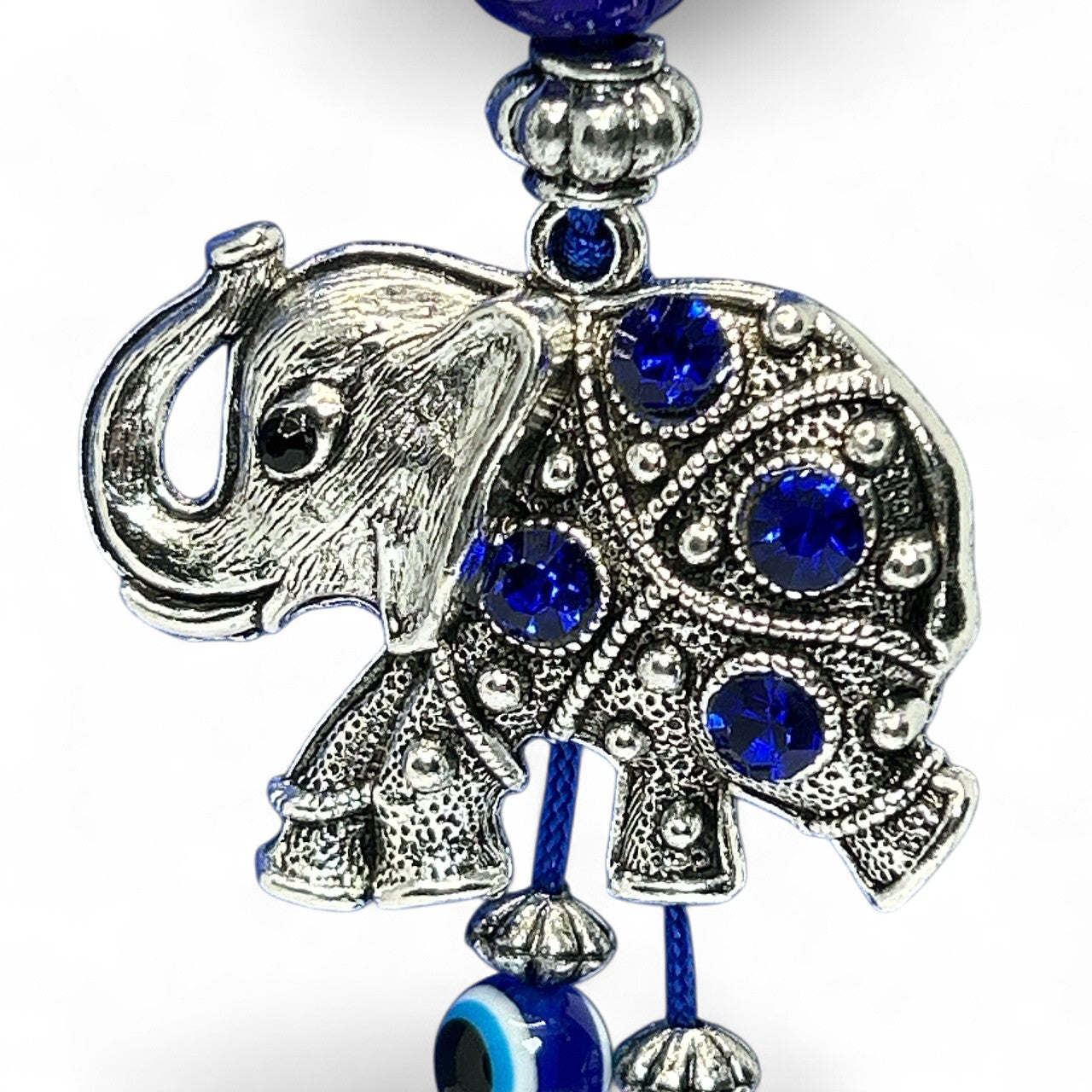 Silver Elephant Evil Eye Keychain