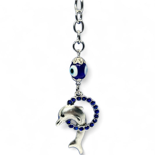 Silver Dolphin Evil Eye Keychain