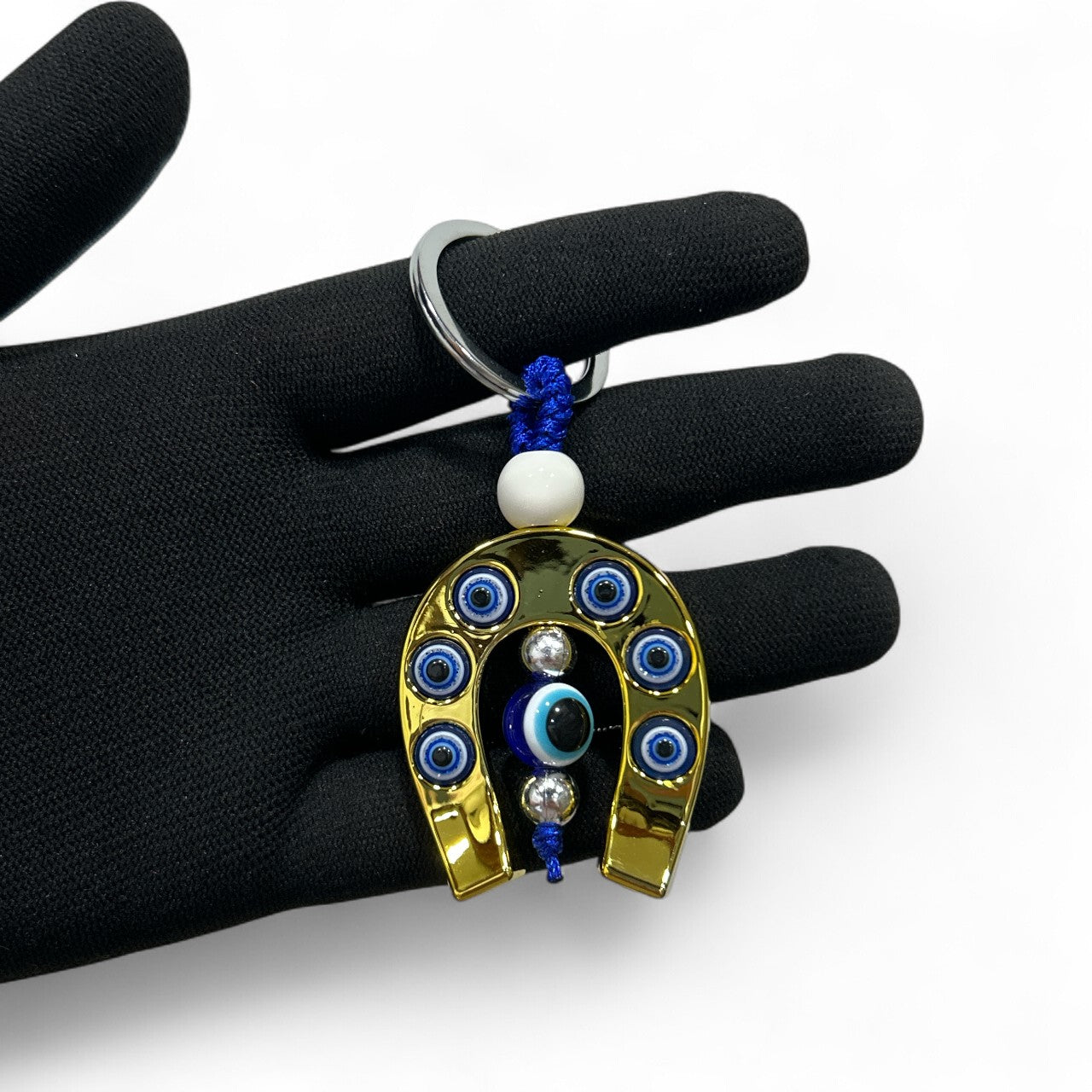 Golden Evil Eye Horseshoe Keyring Charm