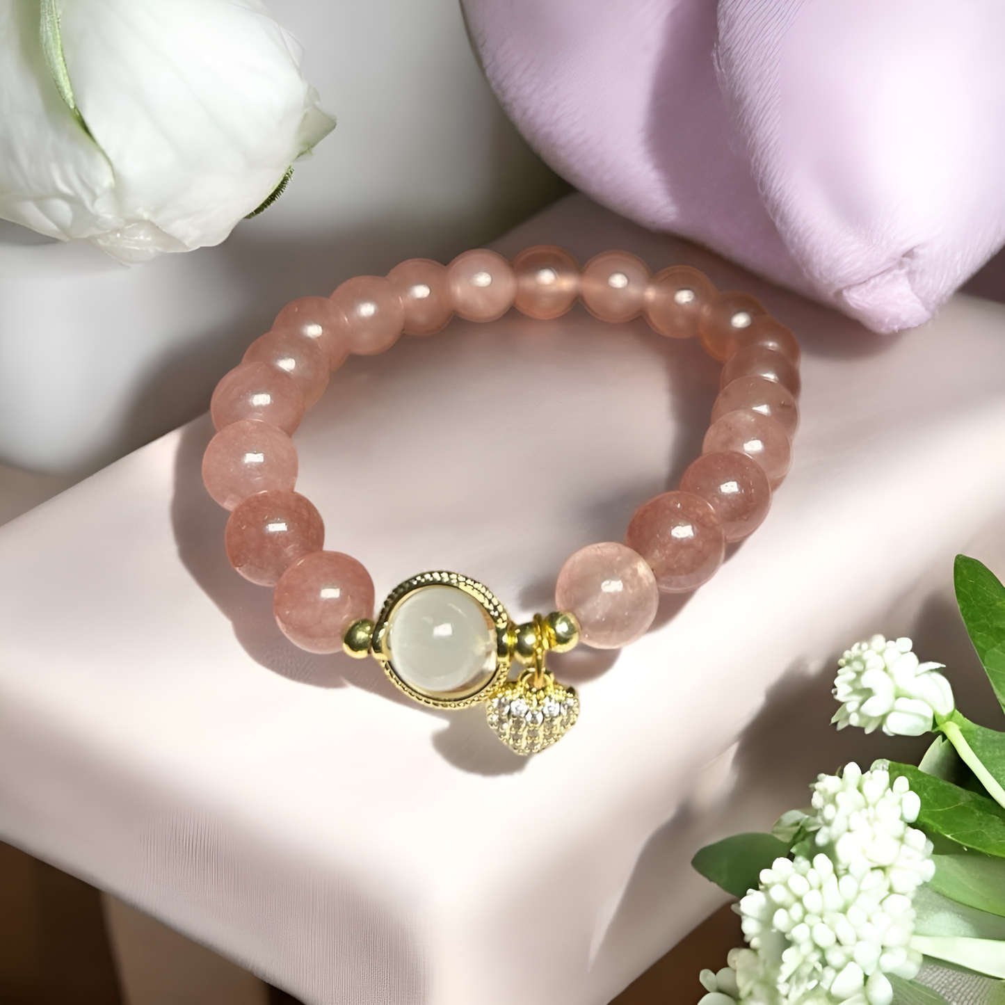 Natural Strawberry Quartz Crystal Bracelet