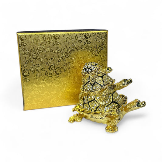 Golden Triple Turtle Trinket Box / Jewelry Box