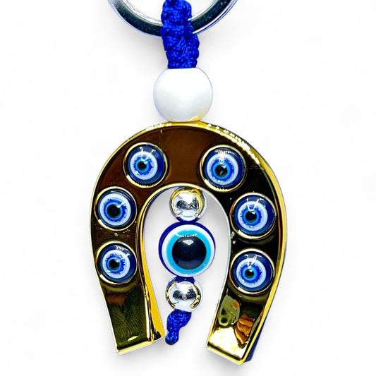 Golden Evil Eye Horseshoe Keyring Charm