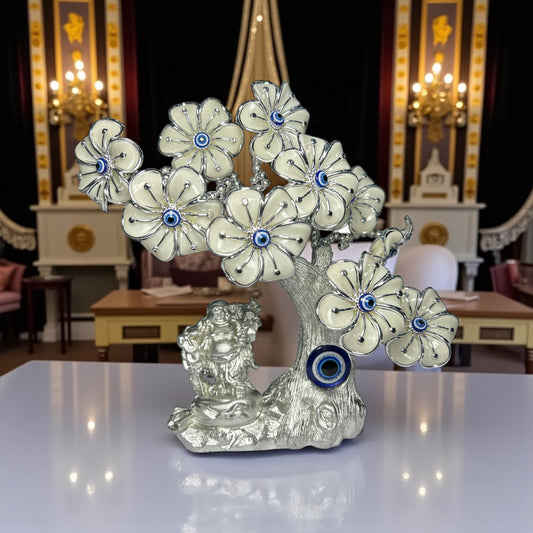Silver Laughing Buddha Evil Eye Tree