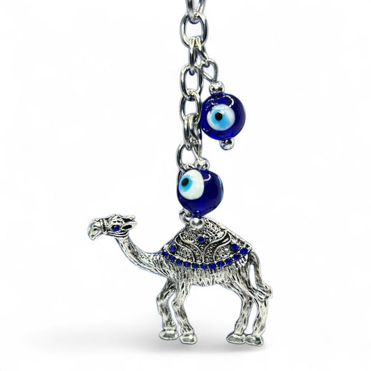 Silver Camel Evil Eye Keychain