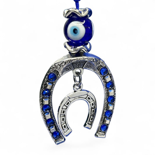 Blue Evil Eye Horseshoe Keychain