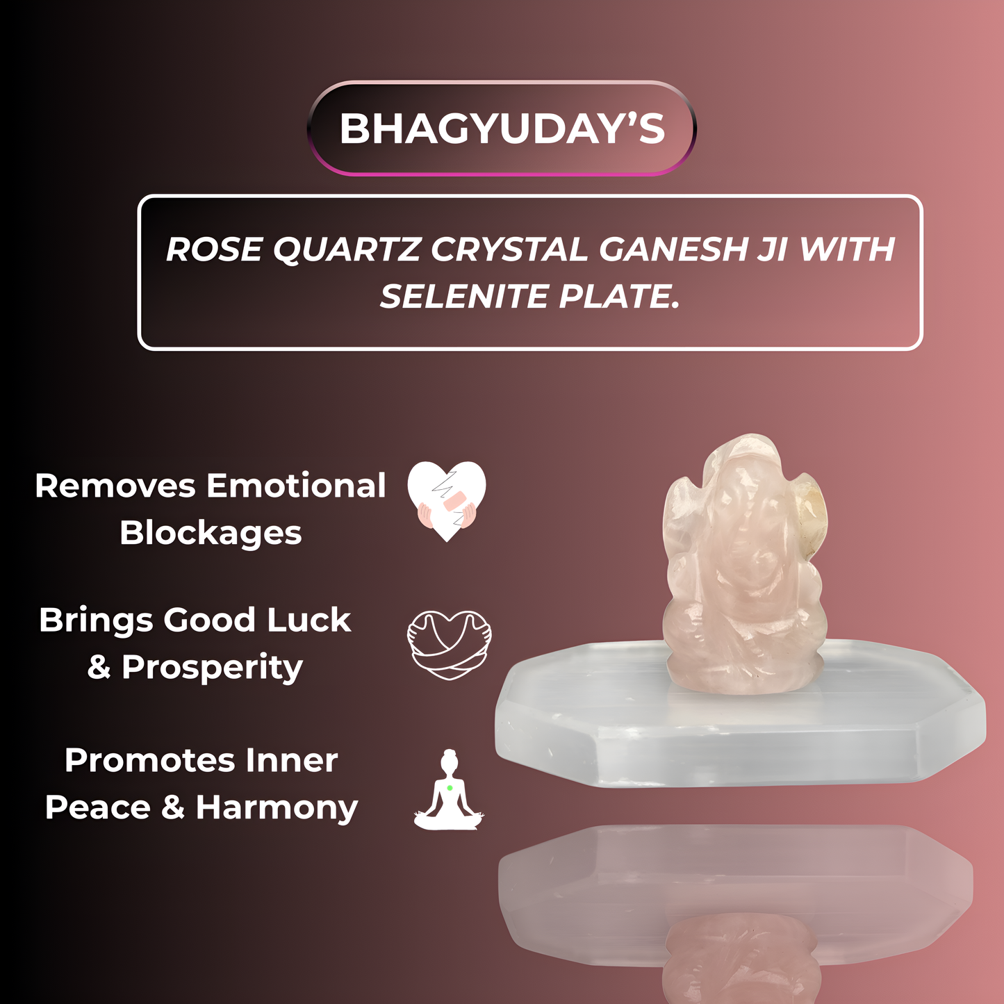 Rose Quartz Crystal Ganesh Ji with Selenite Plate