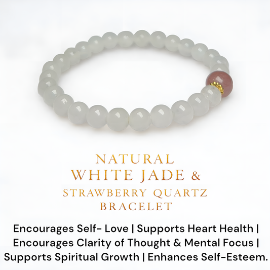 Natural White Jade & Strawberry Quartz Bracelet