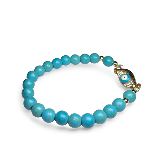Natural Firoza Turquoise Bracelet with Evil Eye Charm