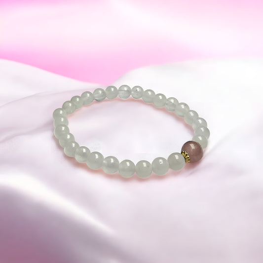 Natural White Jade & Strawberry Quartz Bracelet