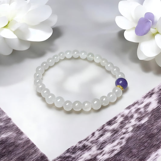 Natural White Jade & Amethyst Bracelet