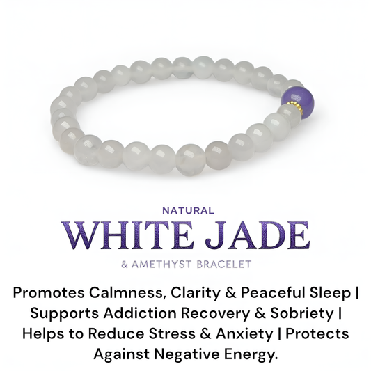 Natural White Jade & Amethyst Bracelet