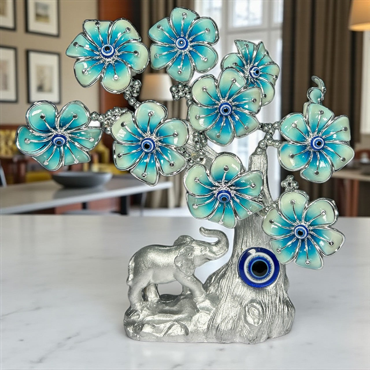 Silver Evil Eye Tree with Elephant