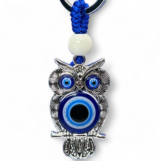 Silver Owl Evil Eye Keychain