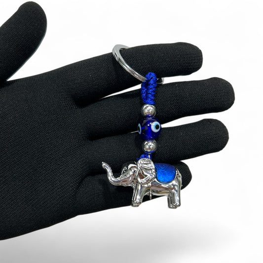 Blue Evil Eye Elephant Keychain