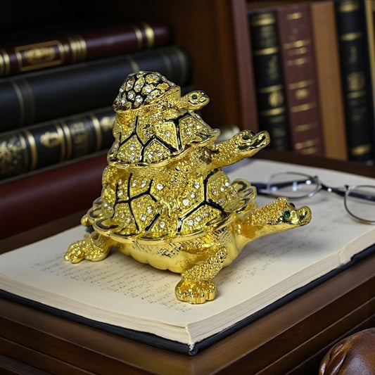 Golden Triple Turtle Trinket Box / Jewelry Box