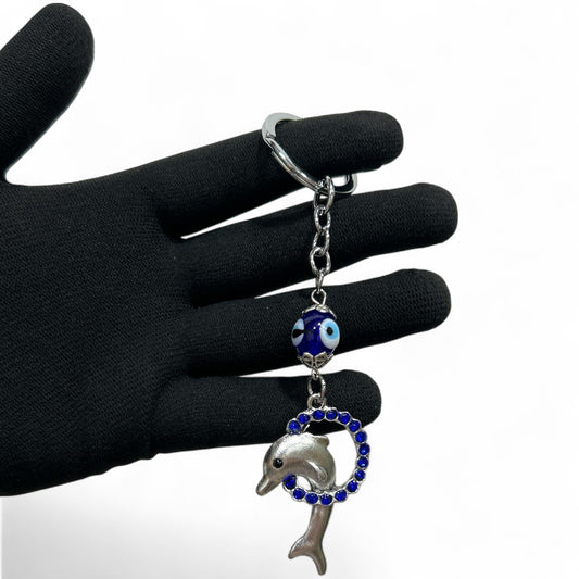 Silver Dolphin Evil Eye Keychain