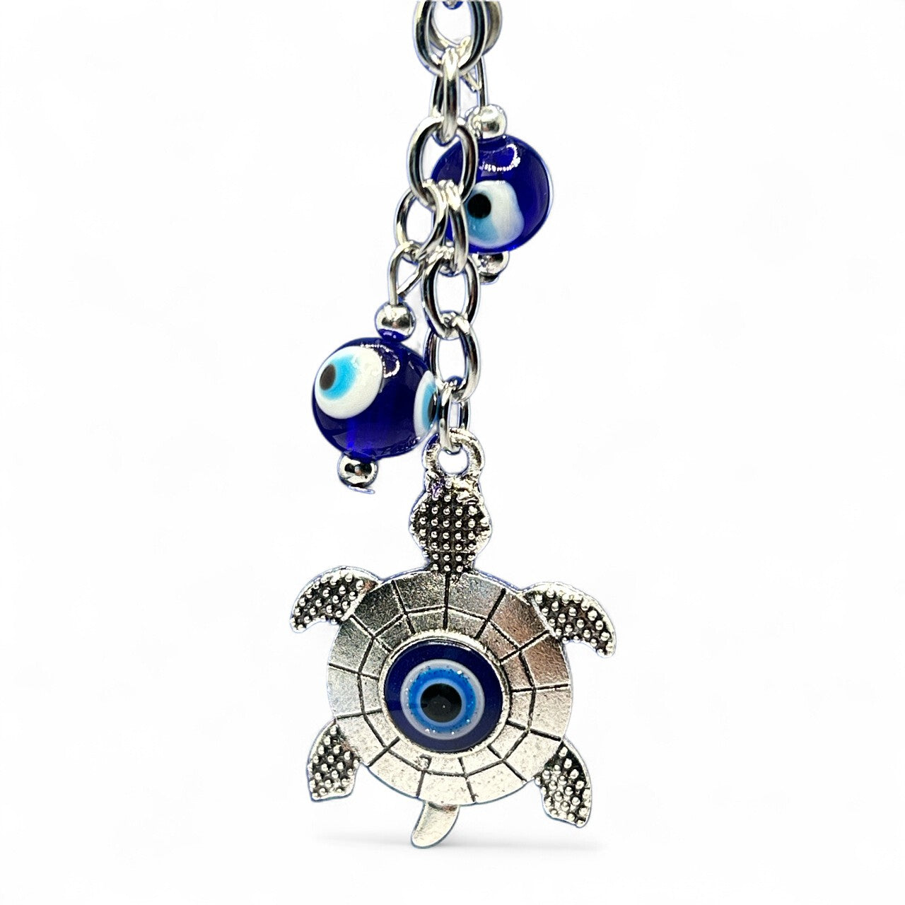 Silver Turtle Evil Eye Keychain
